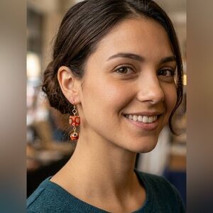 Artisan Hand Wrapped Wire Orange  Murano Millefiori Glass Earrings